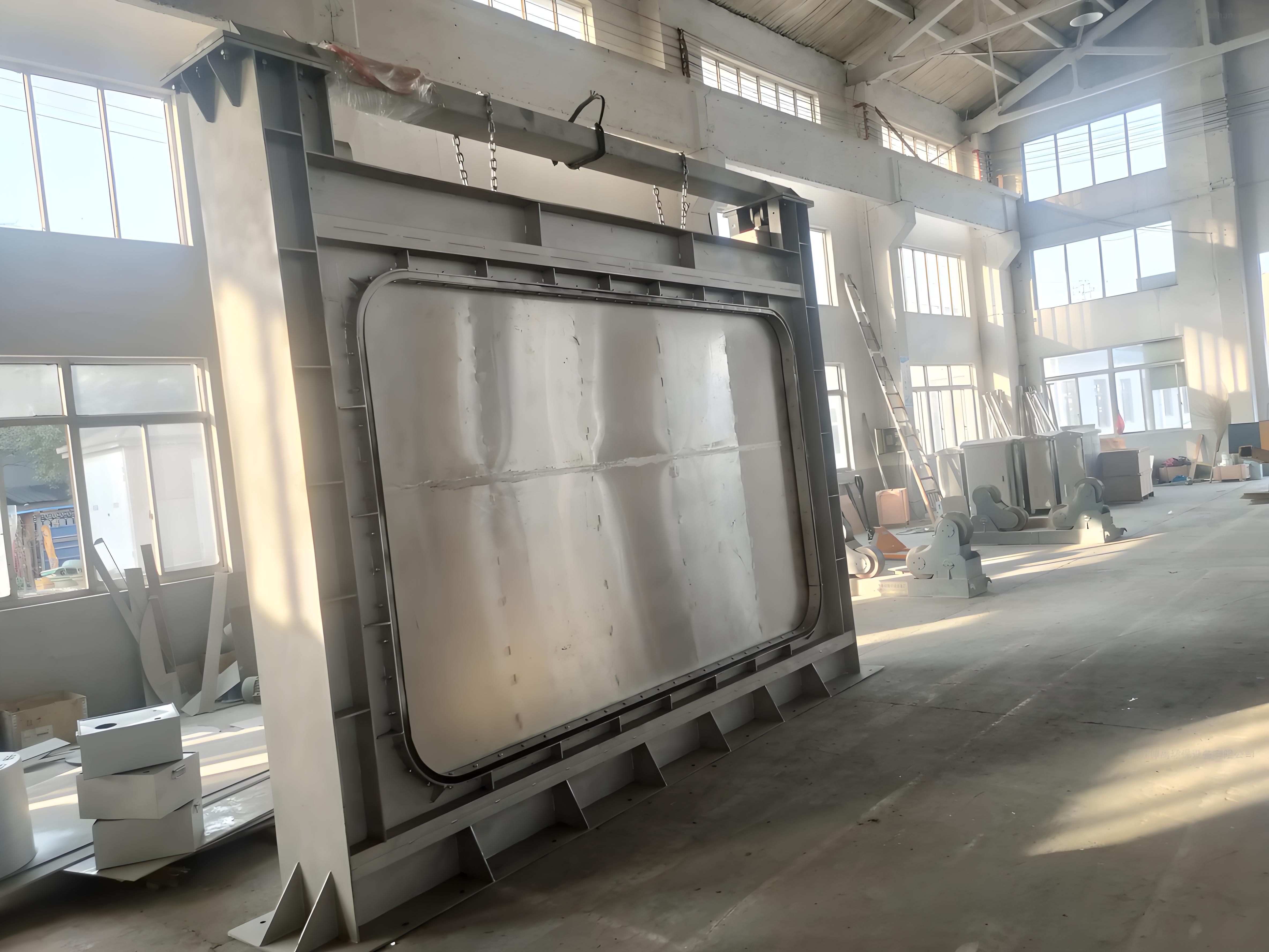 Large fabricated underflow weir gate in the workshop